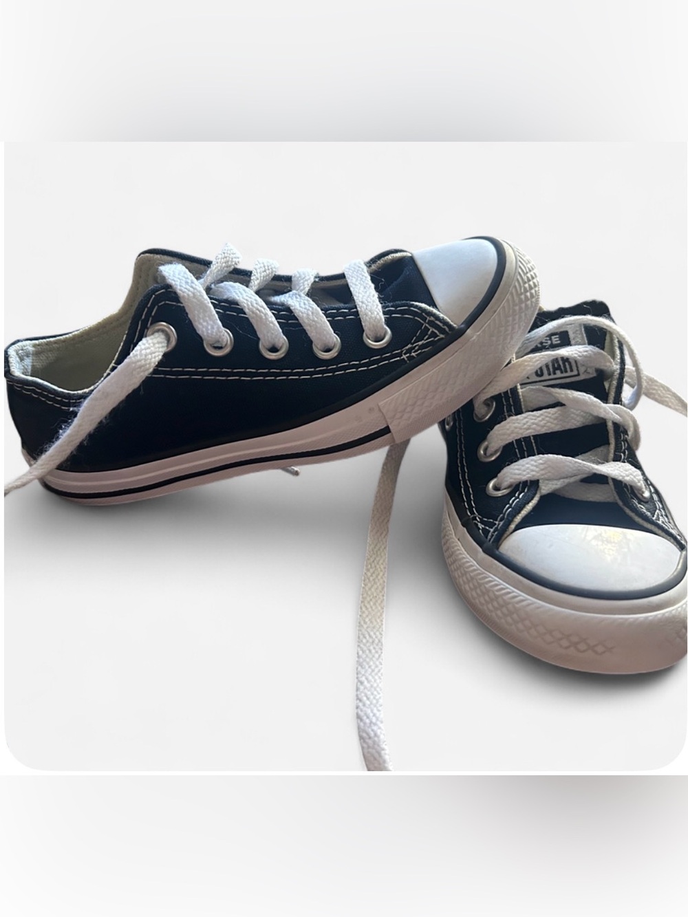 Kids Black Converse Low-Top Sneakers with White Laces